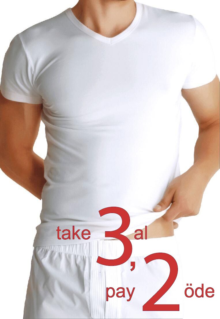 The DON Organic Blended V Yaka Yarım Kollu Erkek Fanila Beyaz