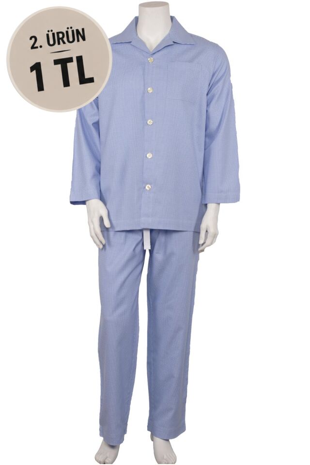 The DON Poplin Erkek Pijama Takımı Mavi Houndstooth