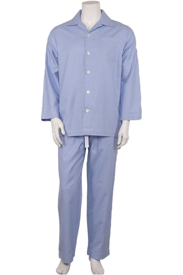 The DON Poplin Erkek Pijama Takımı Mavi Houndstooth