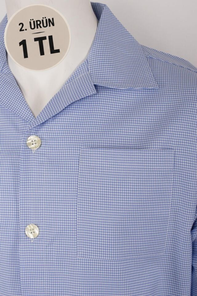 The DON Poplin Erkek Pijama Takımı Mavi Houndstooth