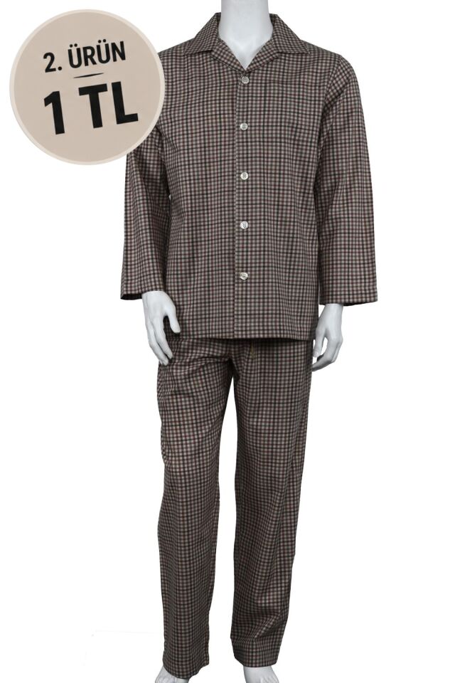 The DON Poplin Erkek Pijama Takımı Terracotta Kareli