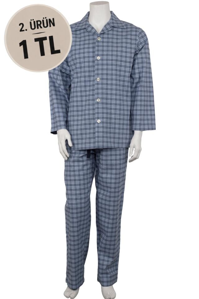 The DON Poplin Erkek Pijama Takımı Blue Lagoon Plaid