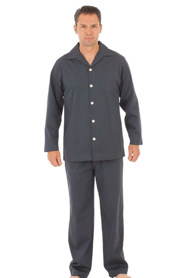 The DON Poplin Erkek Pijama Takımı Derin Antrasit Çizgili