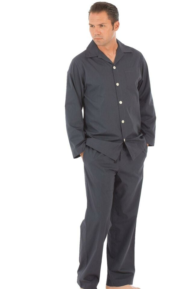 The DON Poplin Erkek Pijama Takımı Derin Antrasit Çizgili