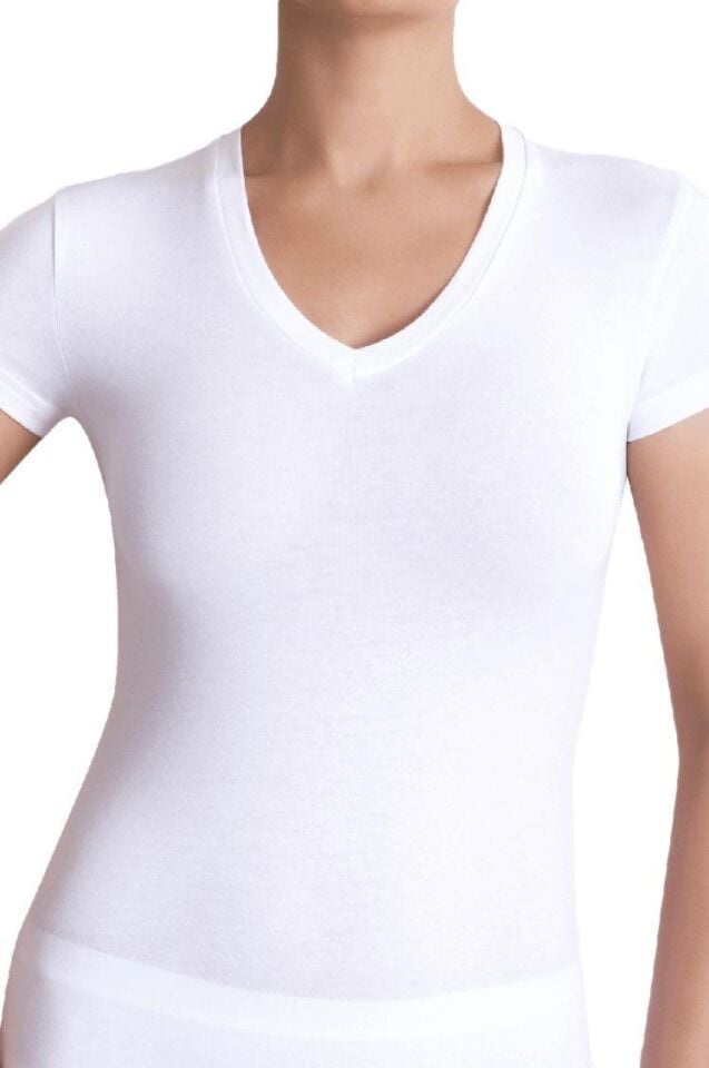 The DON Organic Blended V Yaka Yarım Kollu Kadın Fanila Beyaz