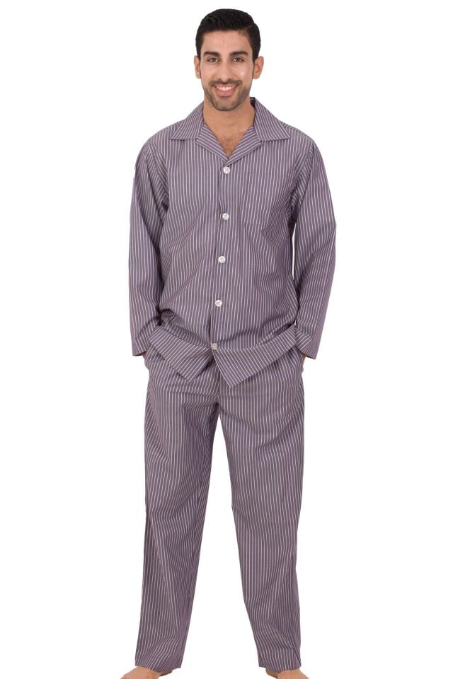 The DON Poplin Erkek Pijama Takımı Sönmüş Kül Çizgili