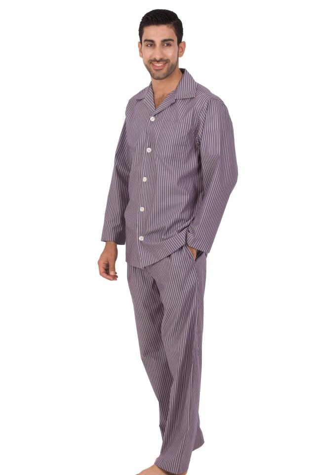 The DON Poplin Erkek Pijama Takımı Sönmüş Kül Çizgili