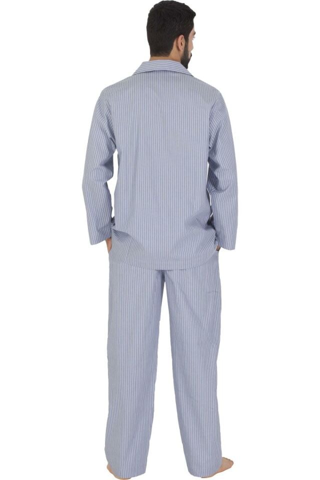 The DON Poplin Erkek Pijama Takımı Blue & Silver Çizgili