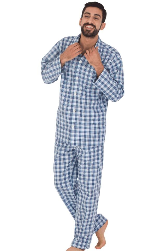 The DON Poplin Erkek Pijama Takımı Marine Plaid