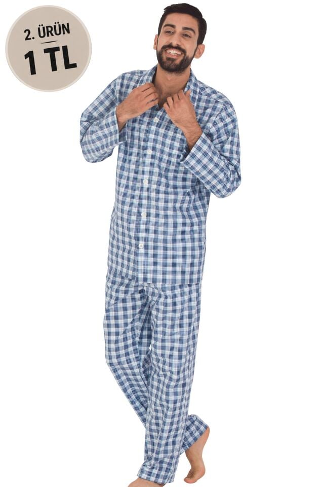 The DON Poplin Erkek Pijama Takımı Marine Plaid