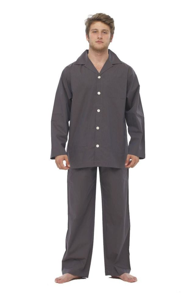 The DON Poplin Erkek Pijama Takımı Kül Granit Çizgili