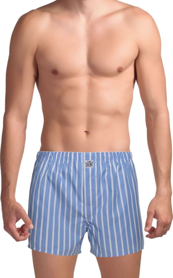 The DON Poplin Erkek Boxer Mavi-Beyaz Çizgili