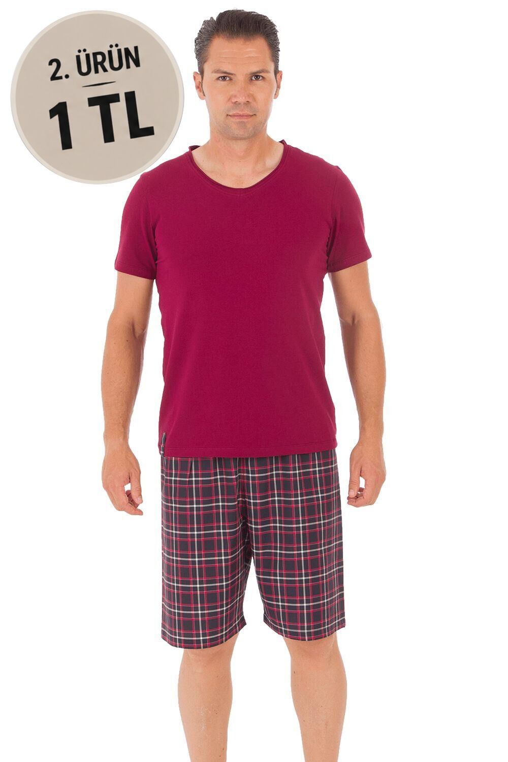 The DON Aile Erkek Poplin Şort-Penye Tişört Takımı Desen 2
