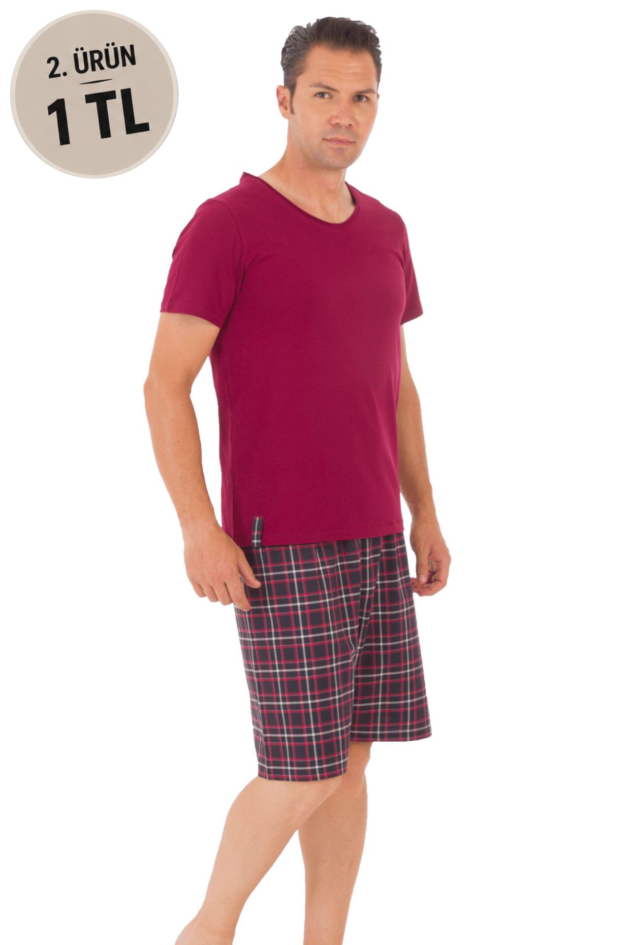 The DON Aile Erkek Poplin Şort-Penye Tişört Takımı Desen 2