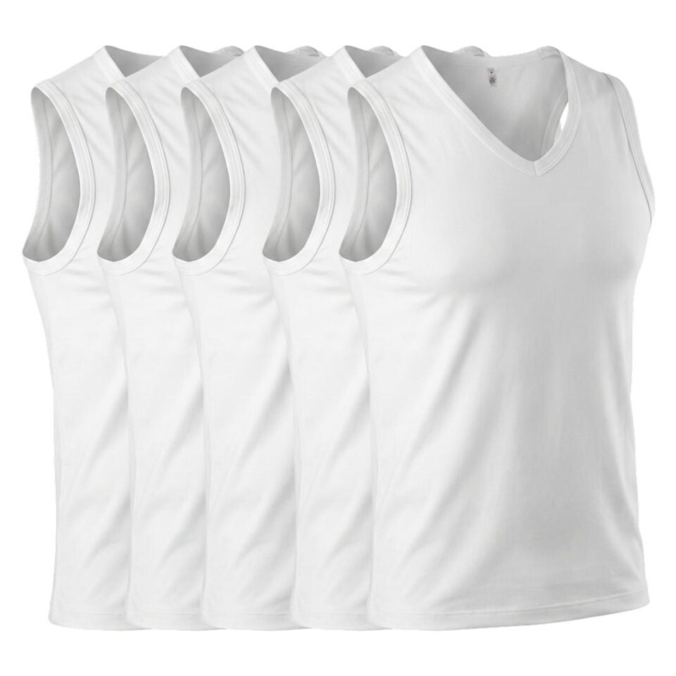 The Don Erkek Ribana V-Yaka Kolsuz Atlet 5'li Paket Beyaz Renk