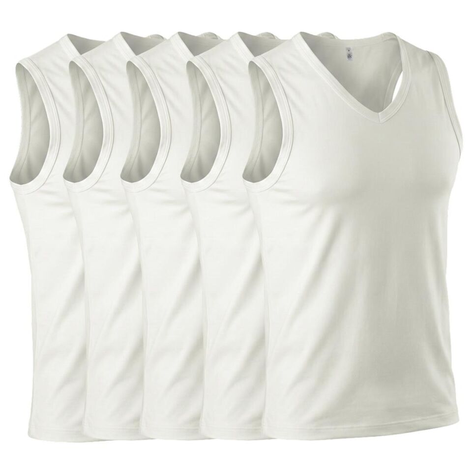 The Don Erkek Ribana V-Yaka Kolsuz Atlet 5'li Paket Krem Renk