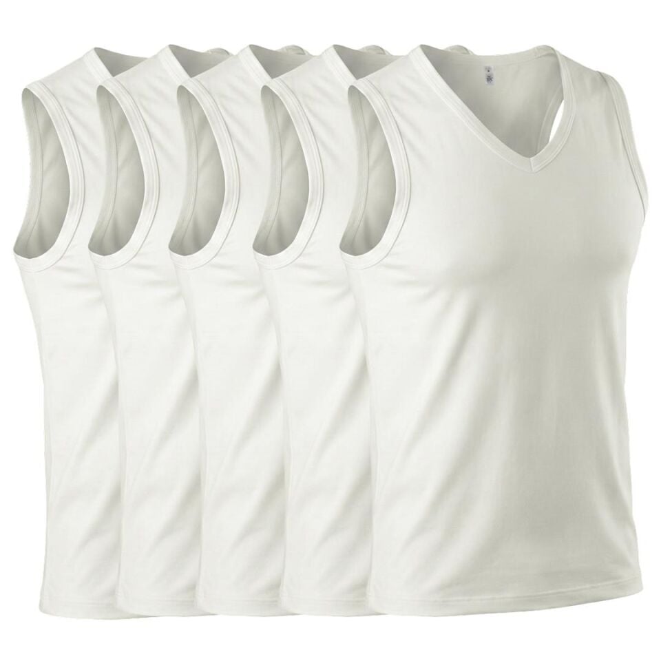 The Don Erkek Ribana V-Yaka Kolsuz Atlet 5'li Paket Krem Renk