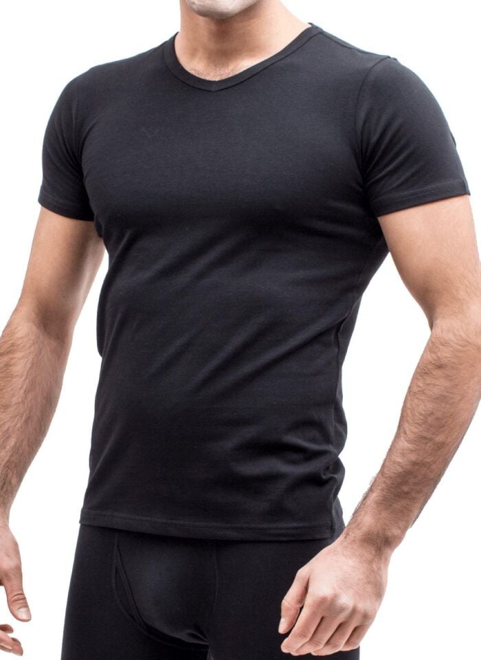 The DON Organic Blended V Yaka Yarım Kollu Erkek Fanila Siyah