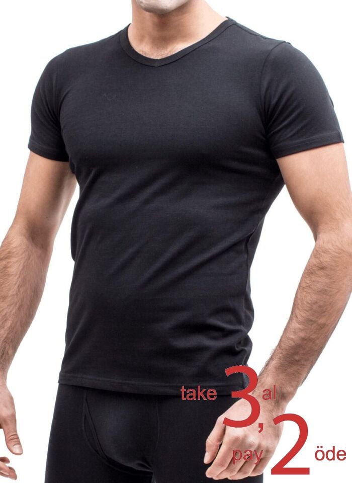 The DON Organic Blended V Yaka Yarım Kollu Erkek Fanila Siyah