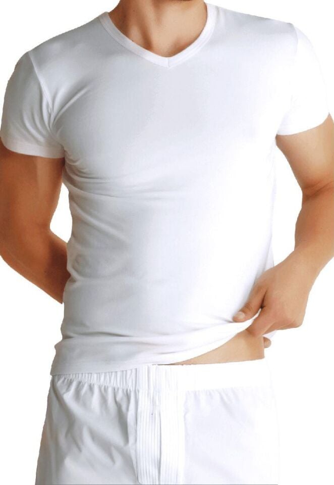 The DON Organic Blended V Yaka Yarım Kollu Erkek Fanila Beyaz