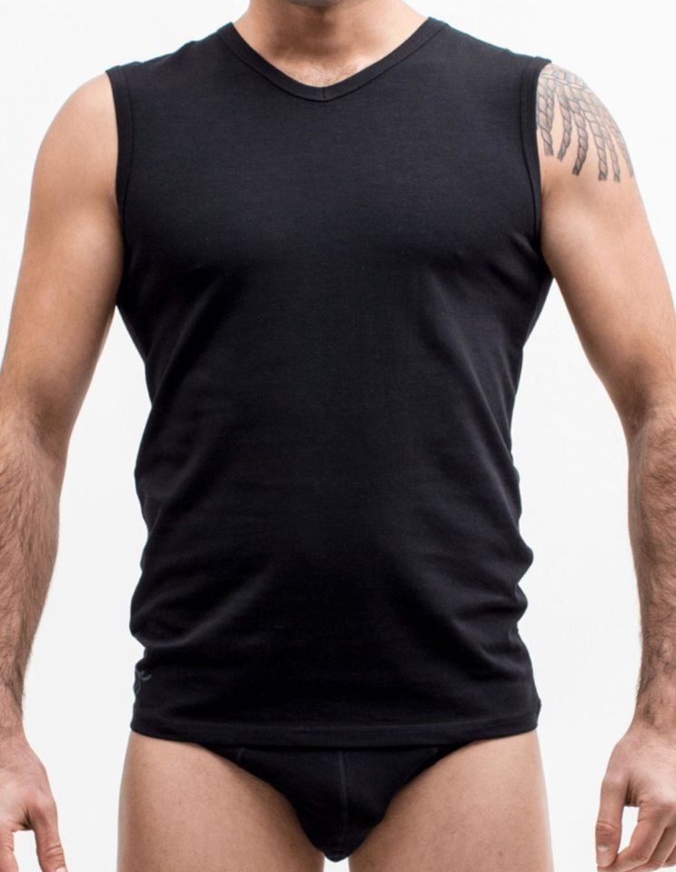 The DON Organic Blended Sleeveless V Yaka Kolsuz Erkek Fanila Siyah