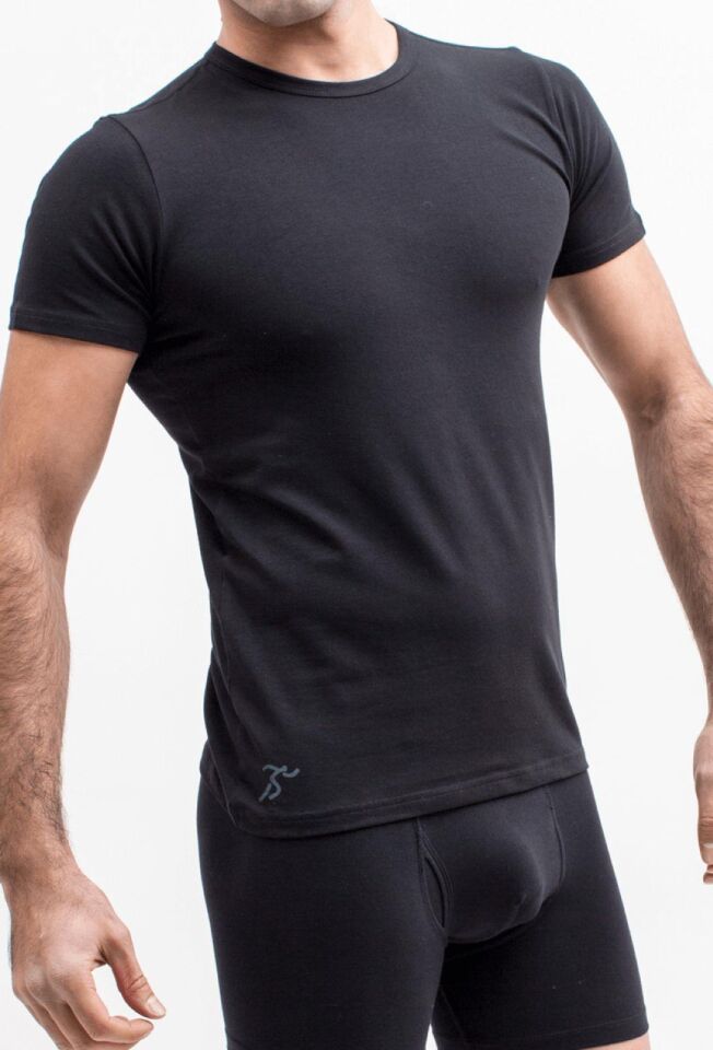 The DON Organic Blended O Yaka Yarım Kollu Erkek Fanila Siyah