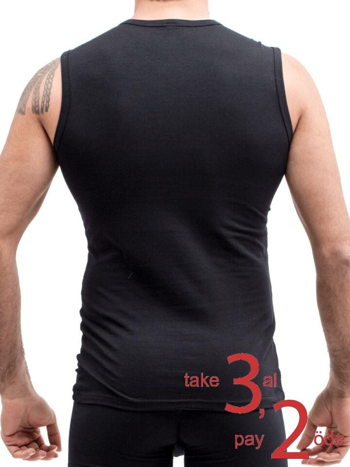 The DON Organic Blended Sleeveless O Yaka Kolsuz Erkek Fanila Siyah