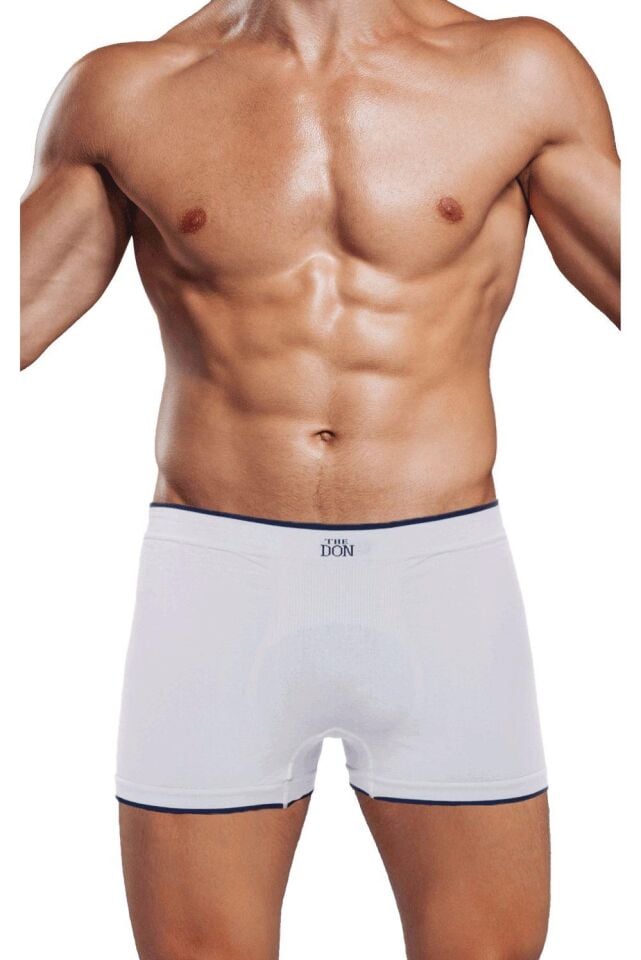 The DON Seamless Dikişsiz Erkek Boxer Beyaz Zemin Lacivert Çizgili