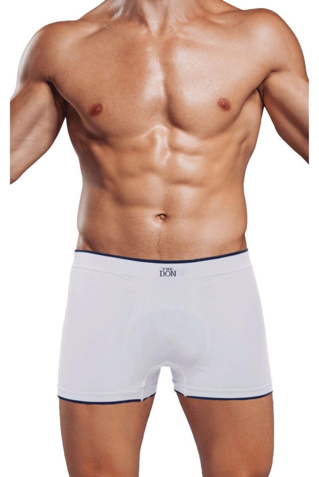 The DON Seamless Dikişsiz Erkek Boxer Beyaz Zemin Lacivert Çizgili