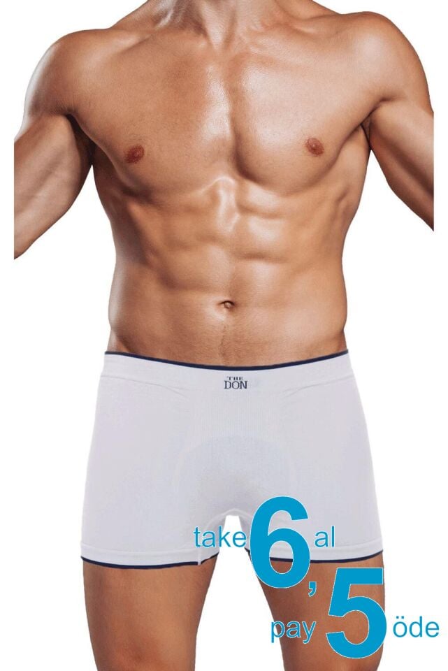 The DON Seamless Dikişsiz Erkek Boxer Beyaz Zemin Lacivert Çizgili