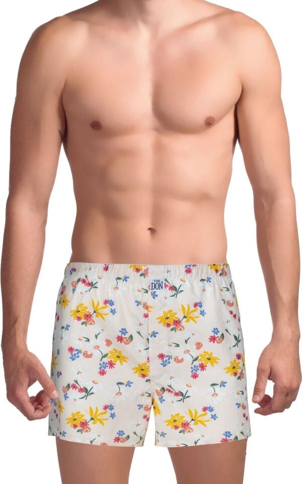 The DON Poplin Erkek Boxer Açık Sarı Çiçek Desenli