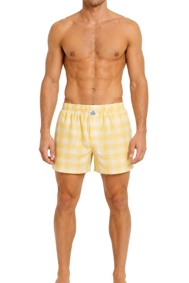 The DON Poplin Erkek Boxer Açık Sarı Çiçek Desenli