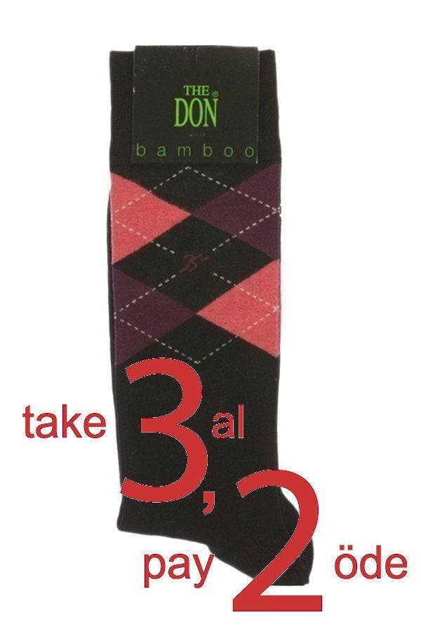 The DON Ekose Desenli Bambu Erkek Çorap K0006 Siyah Siyah - 43 - 46