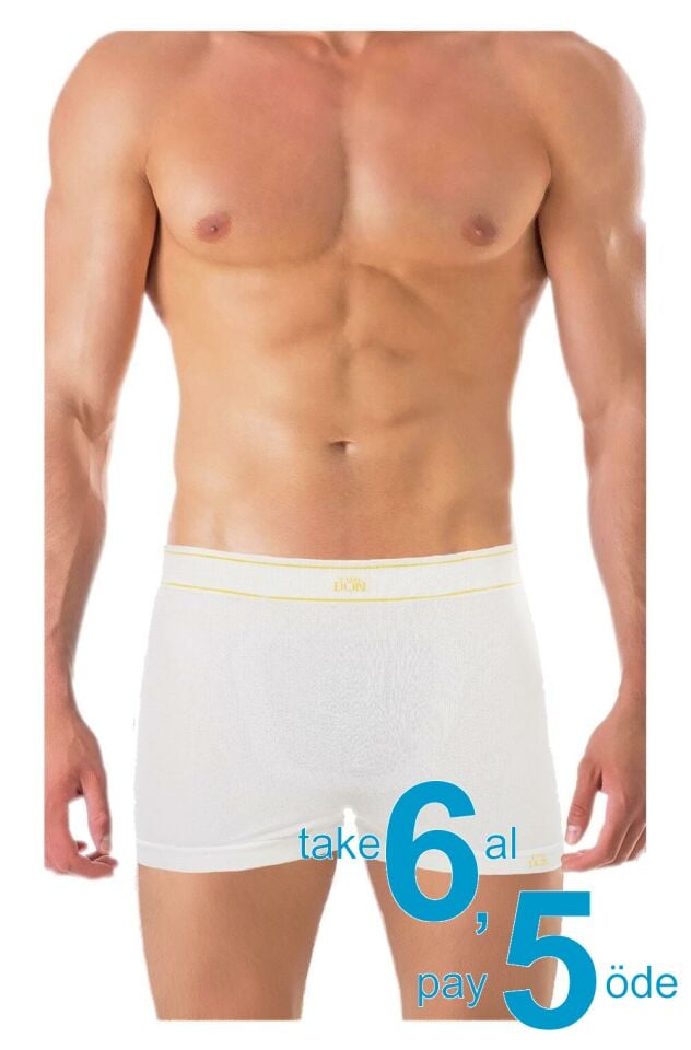 The DON Seamless Dikişsiz Erkek Boxer Beyaz Zemin Bel Sarı Çizgili