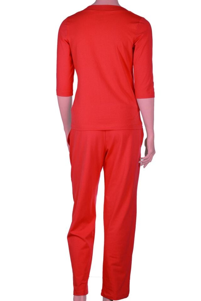 The DON Kadın V-Yaka Kapri Kollu Üst-Alt Takım İspanyol Kımızısı