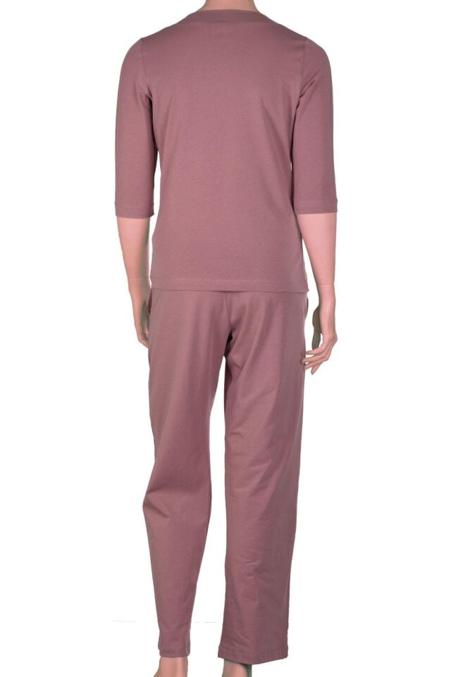 The DON Kadın V-Yaka Kapri Kollu Üst-Alt Takım Kahve Karamel