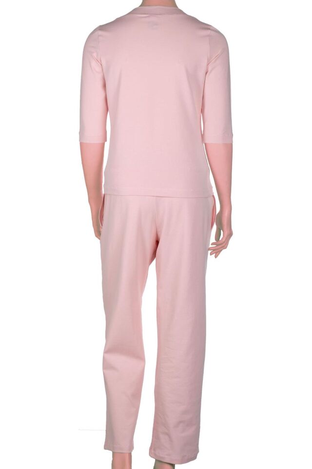 The DON Kadın V-Yaka Kapri Kollu Üst-Alt Takım Pamuk Şeker Pembesi