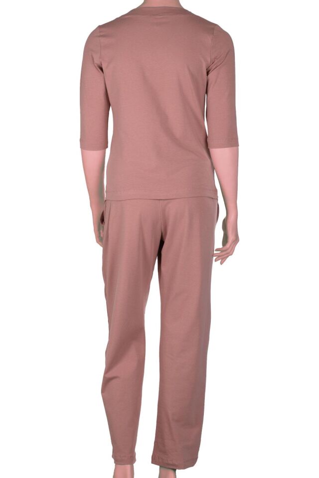 The DON Kadın V-Yaka Kapri Kollu Üst-Alt Takım Antik Gül Rengi