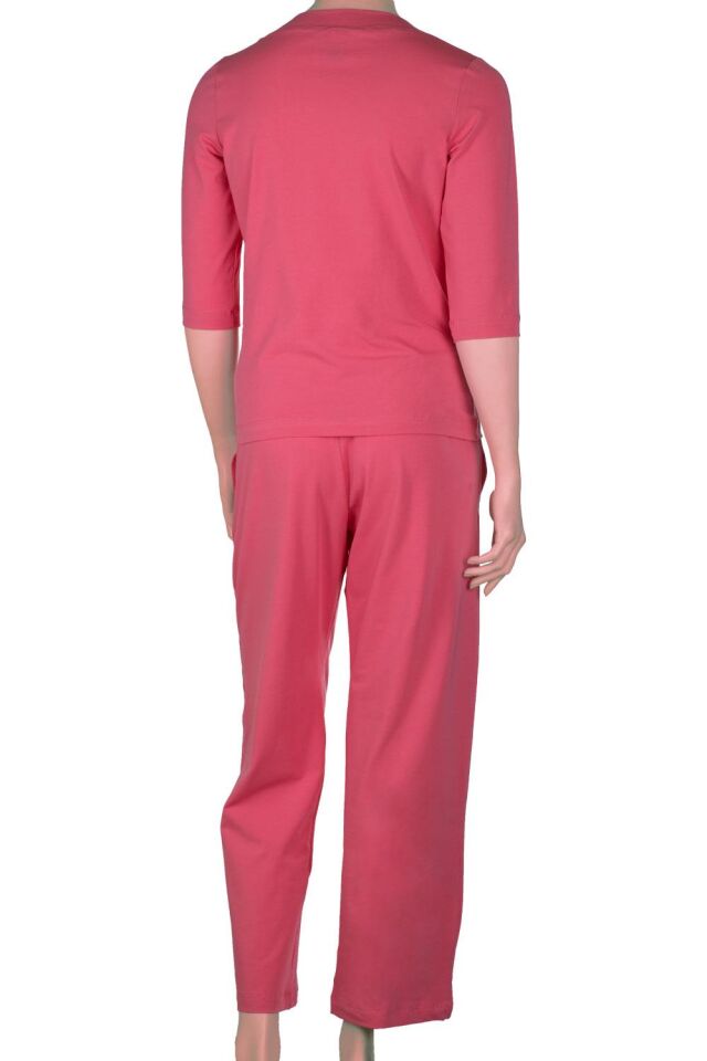 The DON Kadın V-Yaka Kapri Kollu Üst-Alt Takım Ateş Kırmızısı