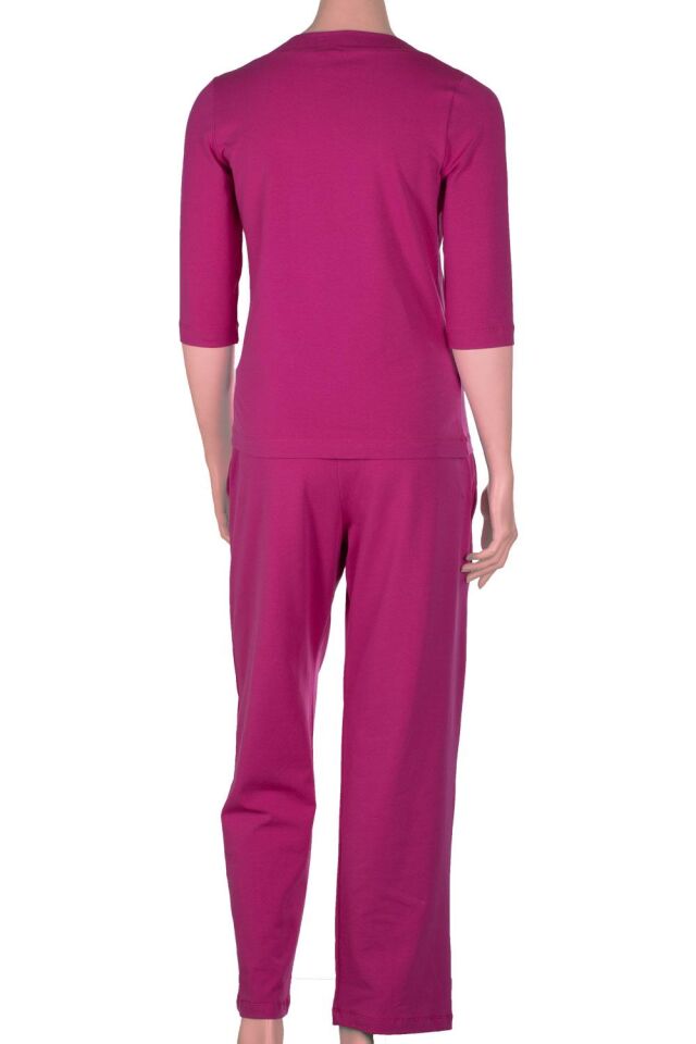 The DON Kadın V-Yaka Kapri Kollu Üst-Alt Takım Derin Orkide Rengi