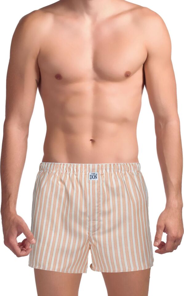 The DON Poplin Erkek Boxer Beyaz-Turuncu Çizgili