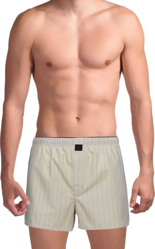 The DON Poplin Erkek Boxer Koyu Krem Çizgili
