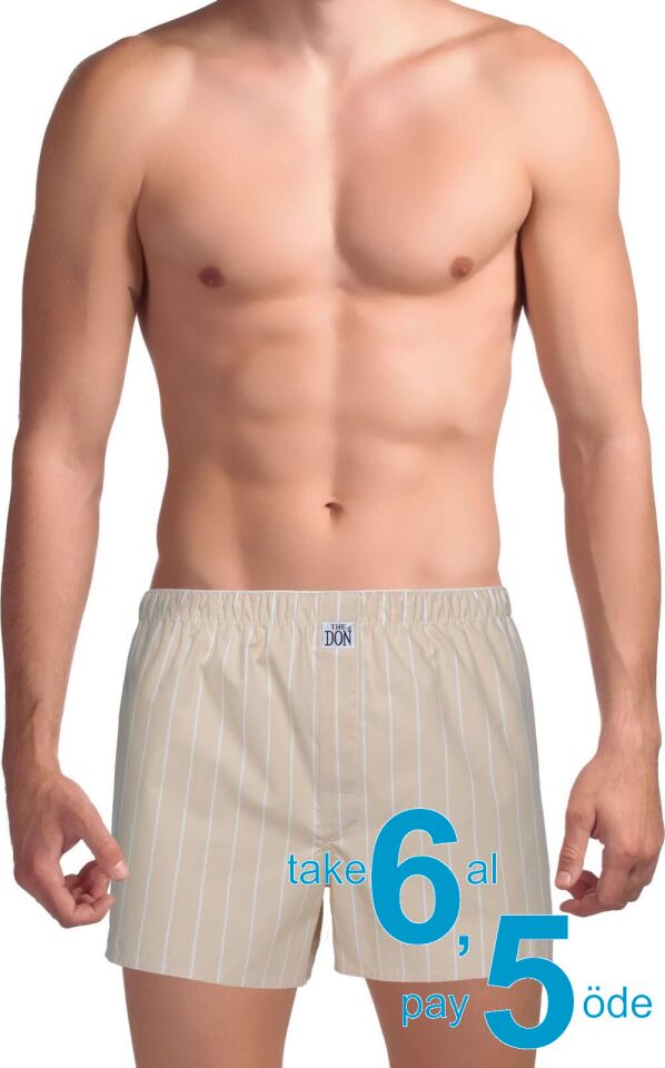The DON Poplin Erkek Boxer Pastel Krem Çizgili