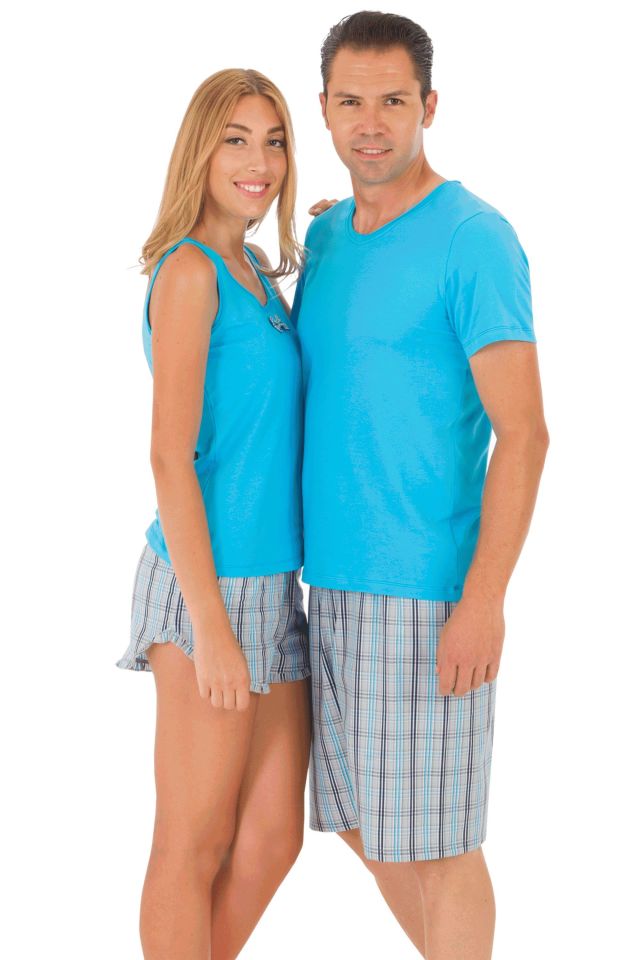 The DON Aile Erkek Poplin Şort-Penye Tişört Takımı Desen 1