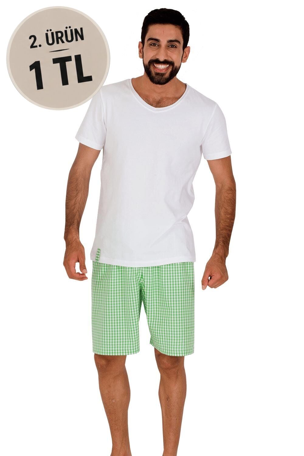 The DON Aile Erkek Poplin Şort-Penye Tişört Takımı Desen 4