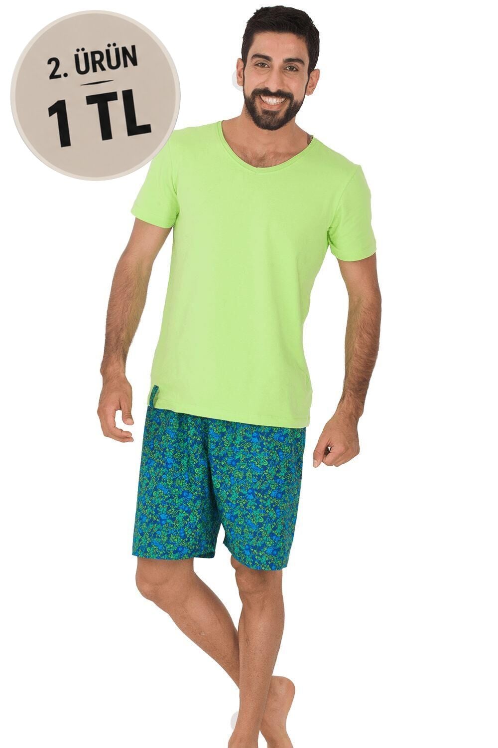 The DON Aile Erkek Poplin Şort-Penye Tişört Takımı Desen 5