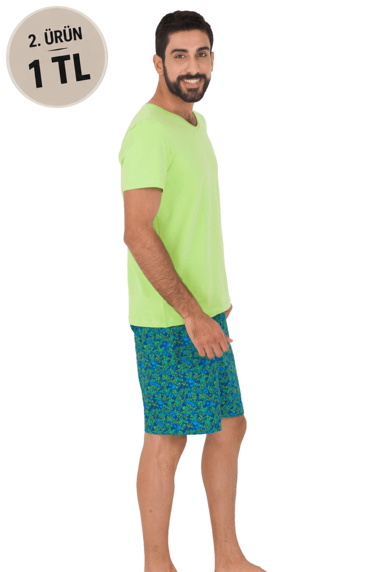 The DON Aile Erkek Poplin Şort-Penye Tişört Takımı Desen 5