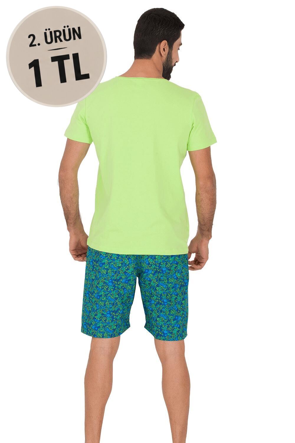 The DON Aile Erkek Poplin Şort-Penye Tişört Takımı Desen 5