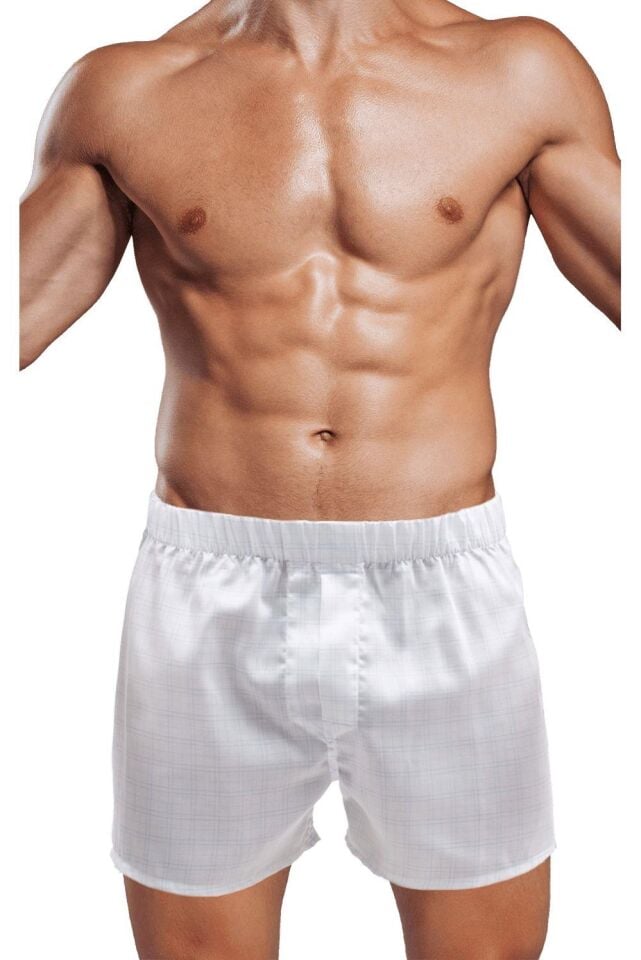 The DON Exclusive Yırtmaçlı Erkek Boxer Beyaz Kesik Çizgili