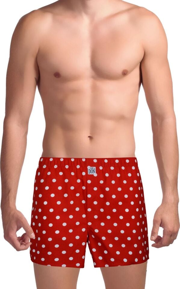 The DON Poplin Erkek Boxer Kırmızı Beyaz Puantiyeli